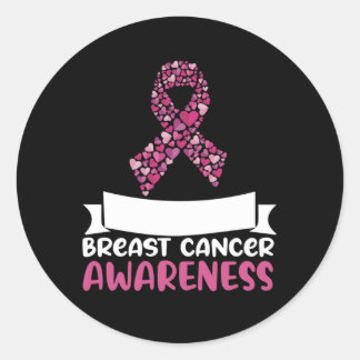 Pegatina Redonda Cinta rosa Adorable Concienciación sobre el cáncer