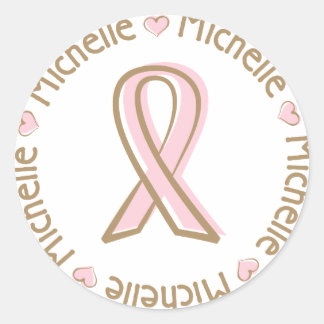 Pegatina Redonda Cinta rosa Cáncer de Mama Nombre Michelle