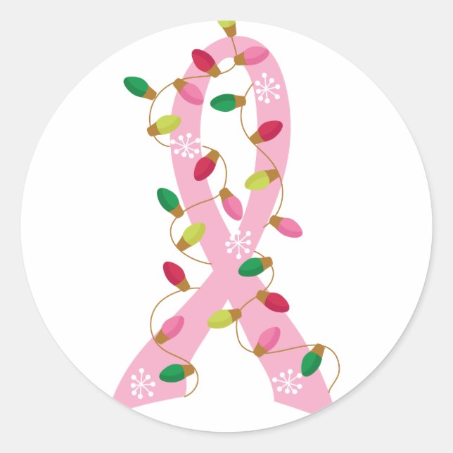 Pegatina Redonda Cinta rosa con Navidades enciende el cáncer de mam (Anverso)