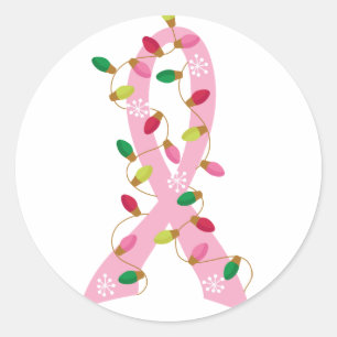 Pegatina Redonda Cinta rosa con Navidades enciende el cáncer de mam