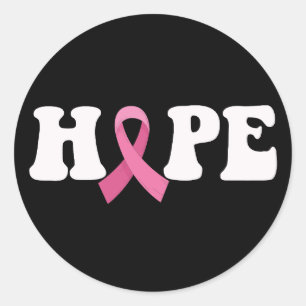Pegatina Redonda Cinta Rosa Conciencia del Cáncer de Mama Esperanza