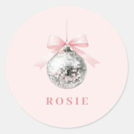 Pegatina Redonda Cinta rosa Coquette Disco Ball personalizada