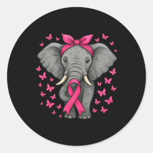 Pegatina Redonda Cinta rosa de elefante suave de cáncer de mama War