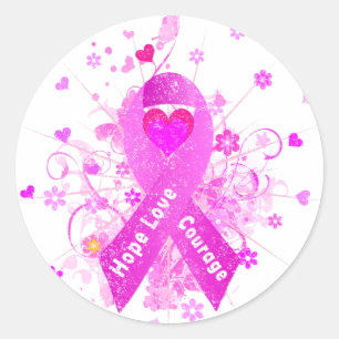 Pegatina Redonda Cinta rosa del cáncer de mama