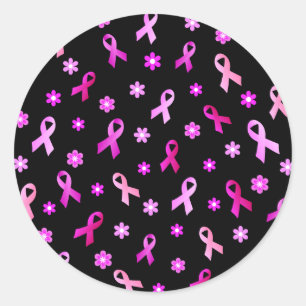 Pegatina Redonda Cinta rosa del cáncer de mama