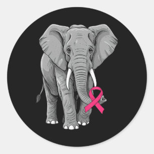 Pegatina Redonda Cinta rosa elefante Cinta de pecho Cáncer de mama 
