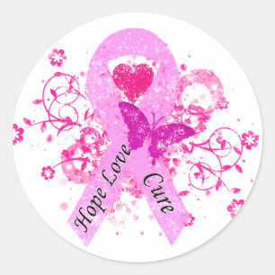 Pegatina Redonda Cinta rosa Esperanza Cura de Amor