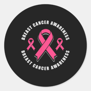 Pegatina Redonda Cinta rosa para la toma de conciencia sobre el cán
