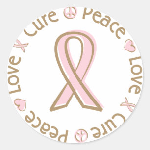 Pegatina Redonda Cinta rosa Paz Cura Cáncer de Mama
