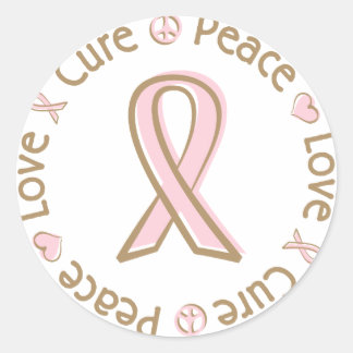 Pegatina Redonda Cinta rosa Paz Cura Cáncer de Mama