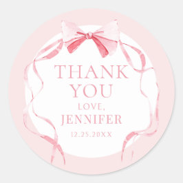 Pegatina Redonda Cinta rosa rosada del lazo bebé ducha gracias