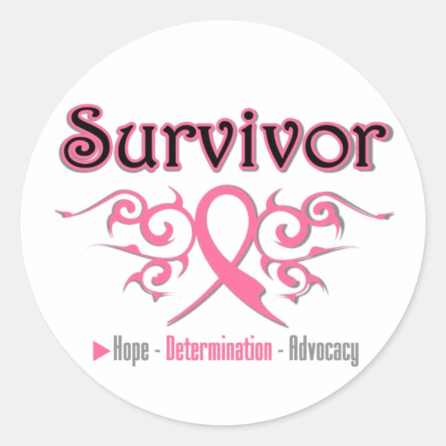 Pegatina Redonda Cinta tribal de sobreviviente de cáncer de mama (Anverso)
