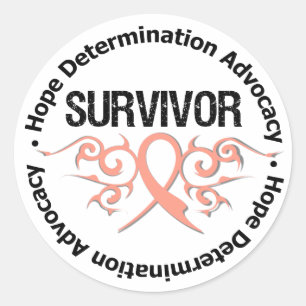 Pegatina Redonda Cinta tribal del superviviente del cáncer endomet