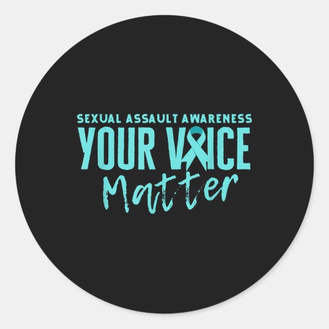 Pegatina Redonda Cinta Verde azulada Ual Ault Awareness 2025 Tu Voz (Anverso)