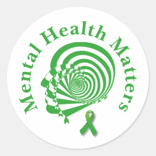 Pegatina Redonda Cinta Verde & Conciencia sobre la Salud Mental