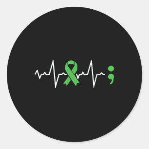 Pegatina Redonda Cinta verde corazón golpea a conciencia de salud m