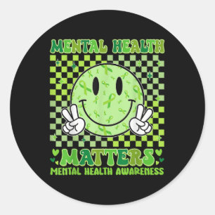 Pegatina Redonda Cinta Verde de Conciencia de Salud Mental Divertid