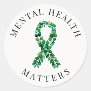 Pegatina Redonda Cinta Verde de Salud Mental Personalizada Estética
