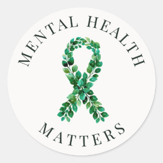 Pegatina Redonda Cinta Verde de Salud Mental Personalizada Estética