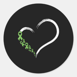 Pegatina Redonda Cinta Verde del Corazón Apoya la Conciencia de la