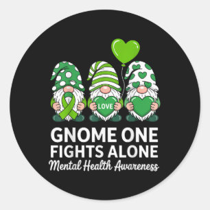 Pegatina Redonda Cinta Verde Gnome One lucha sola contra la salud m