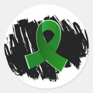 Pegatina Redonda Cinta verde paro cerebral con grifo