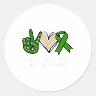 Pegatina Redonda Cinta Verde Paz Amor Esperanza Salud Mental Awaren