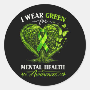 Pegatina Redonda Cinta Verde Salud Mental Salud Mental