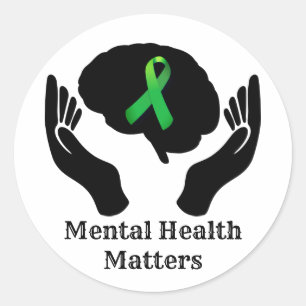 Pegatina Redonda Cinta Verde y Conciencia sobre la Salud Mental