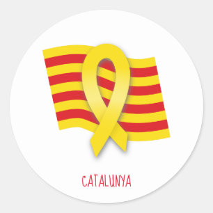 Pegatina Redonda Cinta y bandera catalana