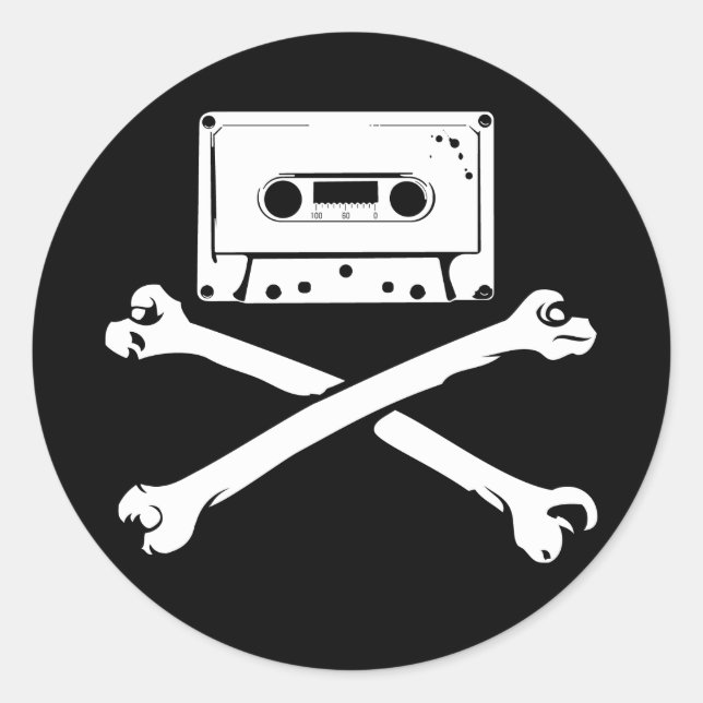 Pegatina Redonda Cinta y Crossbone Música Pirata Piratería Tapeo Ho (Anverso)
