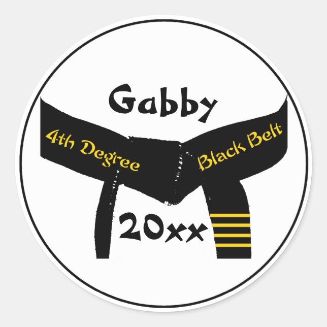 Pegatina Redonda Cinturón negro de 4º grado de artes marciales (Anverso)