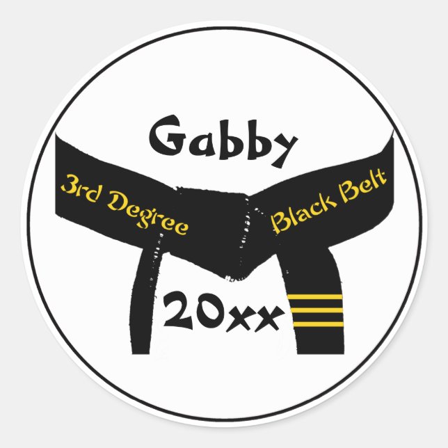 Pegatina Redonda Cinturón negro de tercer grado de artes marciales (Anverso)