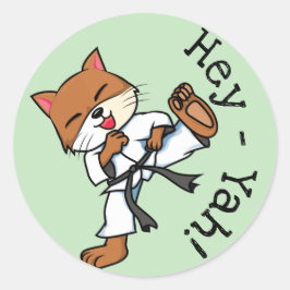 Pegatina Redonda Cinturón negro Karate Kitty Cute Cat