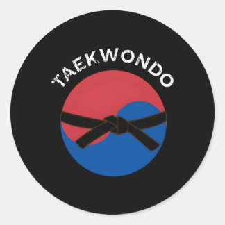 Pegatina Redonda Cinturón Negro Y Bandera Coreana Mial Taekwondo