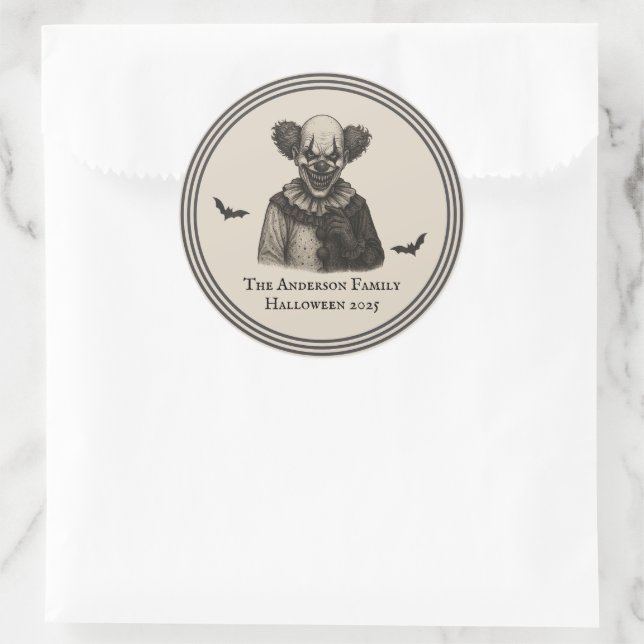 Pegatina Redonda Circo Antiguo | Tema Carnaval Embrujado de Hallowe (Bolso)