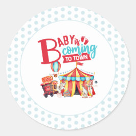 Pegatina Redonda Circo azul del Carnaval Baby Shower