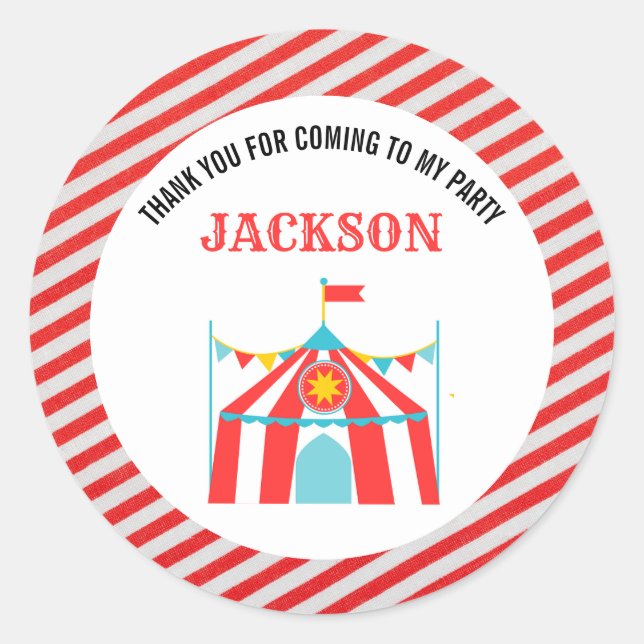 Pegatina Redonda Circo de Carnaval Cumpleaños (Anverso)