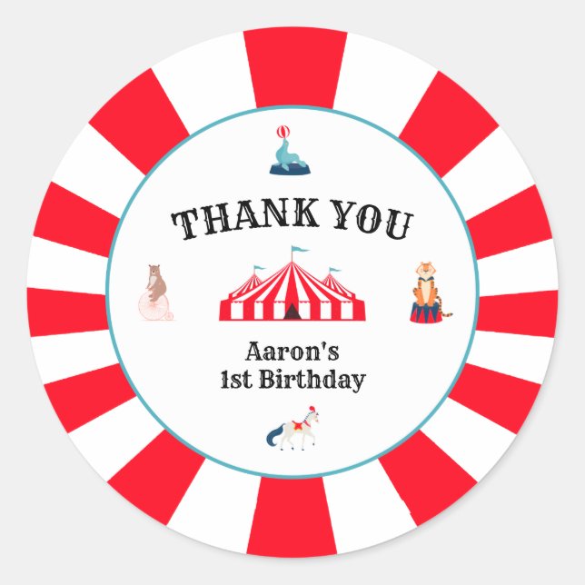Pegatina Redonda Circo de Carnaval Gracias Ronda Clásica de Cumplea (Anverso)
