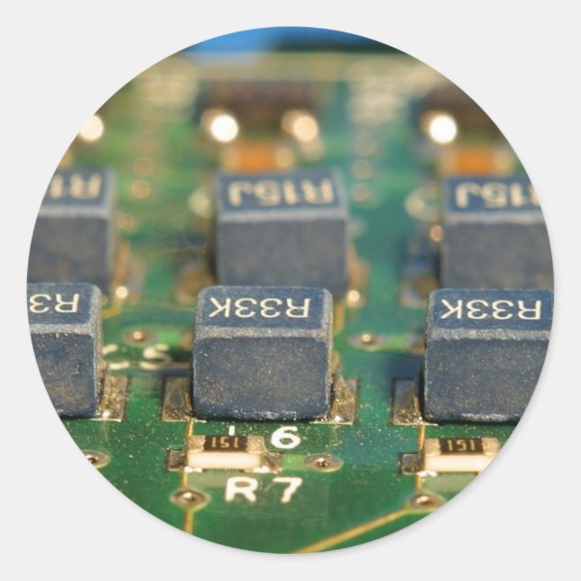 Pegatina Redonda Circuitos de Chips de seis computadoras (Anverso)