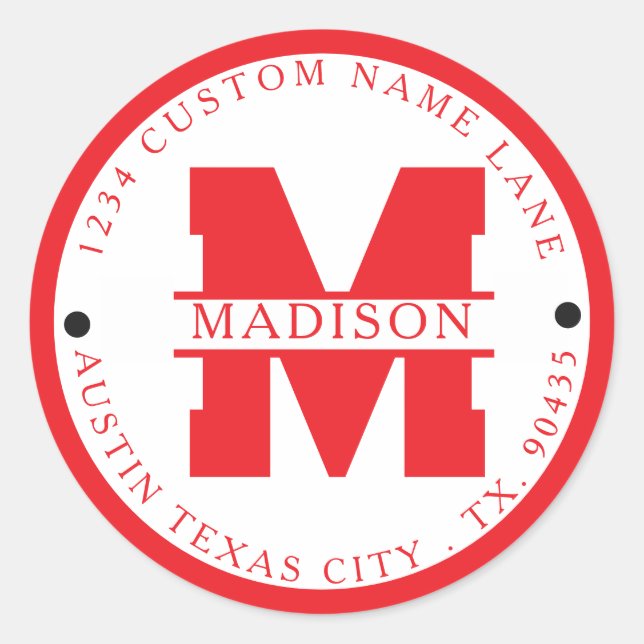 Pegatina Redonda Circular address labels,monogram address labels (Anverso)