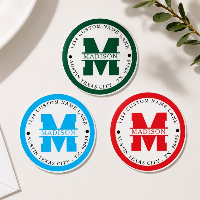 Pegatina Redonda Circular address labels,monogram address labels (Subido por el creador)