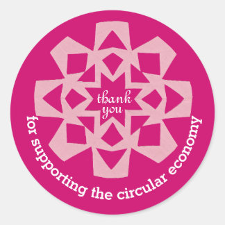 Pegatina Redonda Circular economy thank you sticker pink snowflake