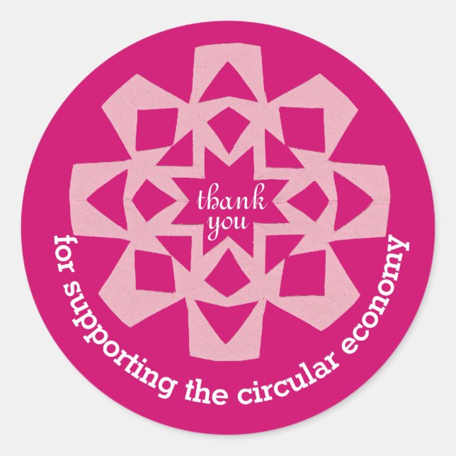 Pegatina Redonda Circular economy thank you sticker pink snowflake (Anverso)