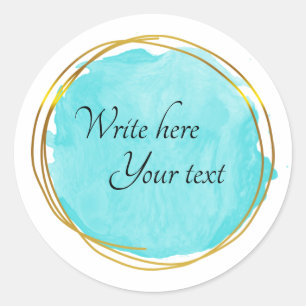 Pegatina Redonda Círculo de acuarela azul turquesa elegante clásico