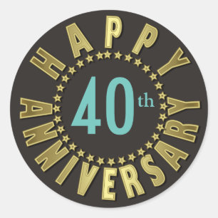 Pegatina Redonda Círculo de aniversario feliz de Stars Gold ID173