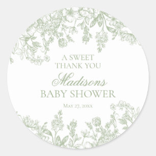 Pegatina Redonda Círculo de Baby Shower Floral Vintage Chinoiserie