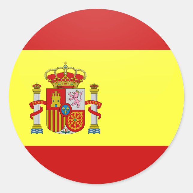 Pegatina Redonda Círculo de Bandera de Calidad de España (Anverso)