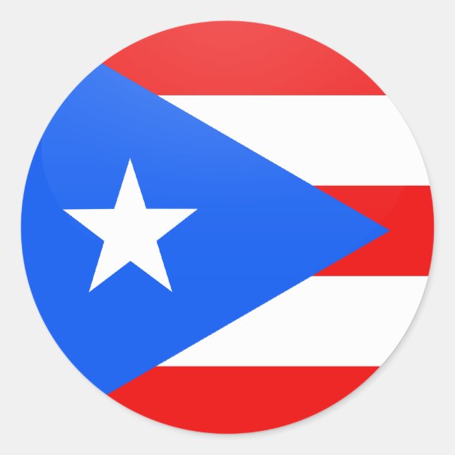 Pegatina Redonda Círculo de bandera de calidad de Puerto Rico (Anverso)