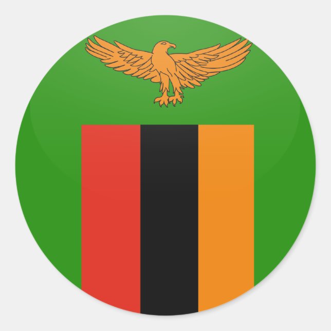 Pegatina Redonda Círculo de bandera de calidad de Zambia (Anverso)